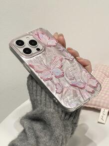 1pc Fashion Transparent Glossy Butterfly Print Mobile Phone Protective Case, Compatible With Iphone11/12/13/14/15/16 16PRO 16PROMAX, Series GalaxyA05/A15/A25/A35/A53/A54/A55/S23/S24ULTRA,International Version, Not The Domestic Version - Multicolor - View 4