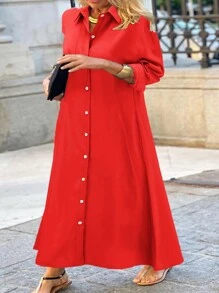 Váy sơ mi dài đa năng thời trang cỡ lớn dành cho nữ - Đỏ - Xem 1