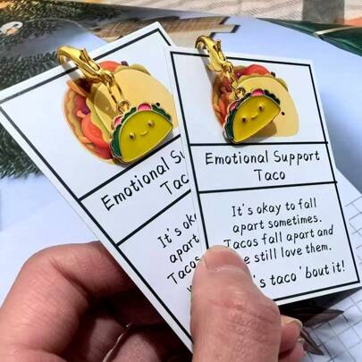 1 件/2 件墨西哥塔可钥匙扣，带励志卡片 - 几何设计，适合新年，是送给朋友、家人、同事的鼓舞人心且独特的积极礼物，可爱的钥匙扣吊坠