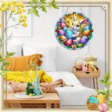 1 szt. łapacz słońca z motywem jajka wielkanocnego i kury - okrągły akrylowy wiszący znak, 7,87 x 7,87 cala, witrażowa dekoracja do okien, ganku, klasy i ogrodu, idealny prezent wielkanocny dla rodziny i przyjaciół