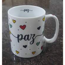 Caneca 300ml - PAZ - Porcelana Decorada - Branco - Visão 2