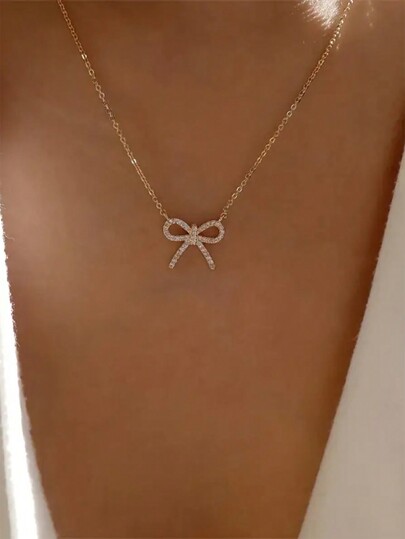 1pc Elegant Style Bow Pendant Necklace, Women's Shiny Simple Fashion Accessories, Daily Wear Accessories