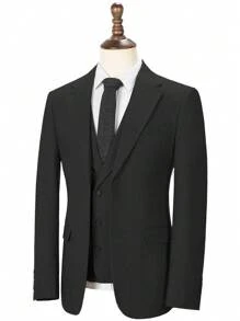 Mens Herringbone Tweed Suit 3 Piece Suit Two Buttons Wool Suits 1920's Themed Wedding Suit - 黑色 - 查看 5
