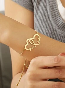 Customized Name Bracelet Personalized Double Name Heart Bracelet For Women Men Stainless Steel Customized 2 Names Bracelet Couple Jewelry Wrist Accessories Gift Valentine's Day Gift Memorial Day Gift Mother's Day Gift