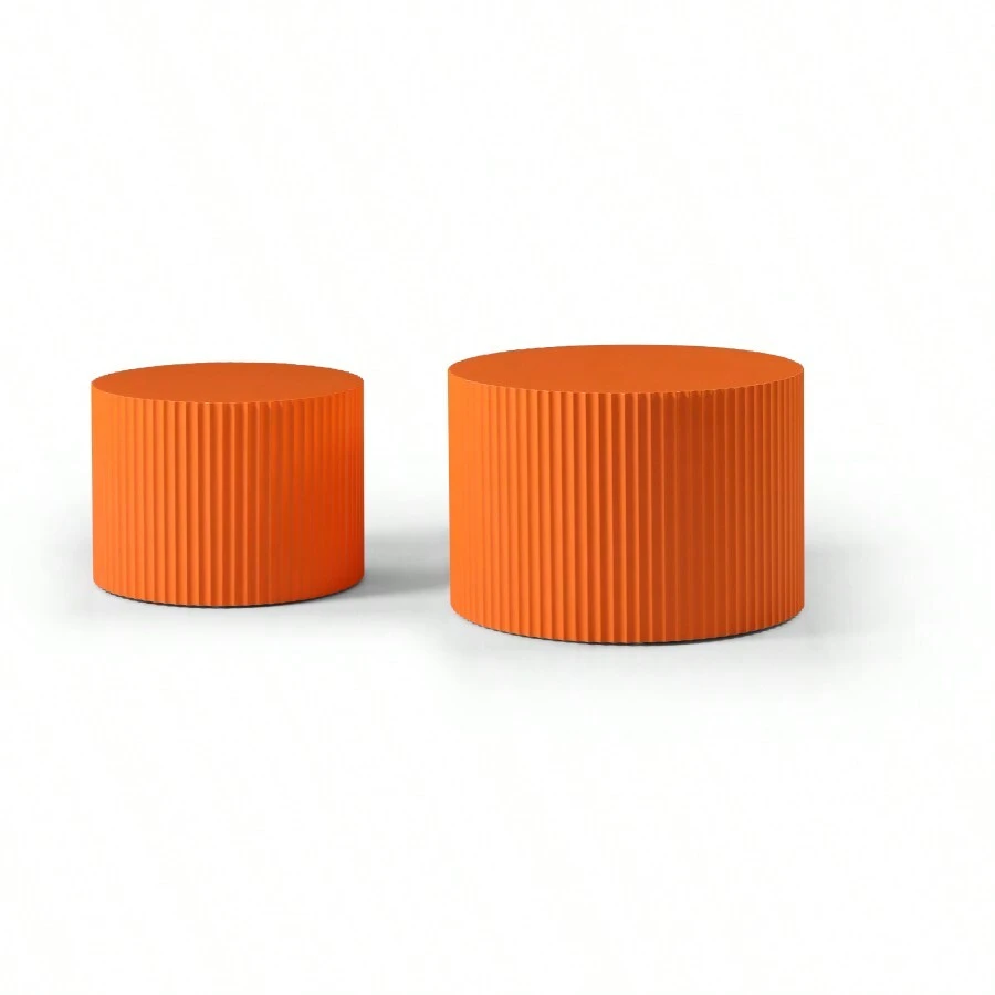 MDF Nesting Table Set Of 2,Handcraft Round Coffee Table For Living Room/Leisure Area, Orange