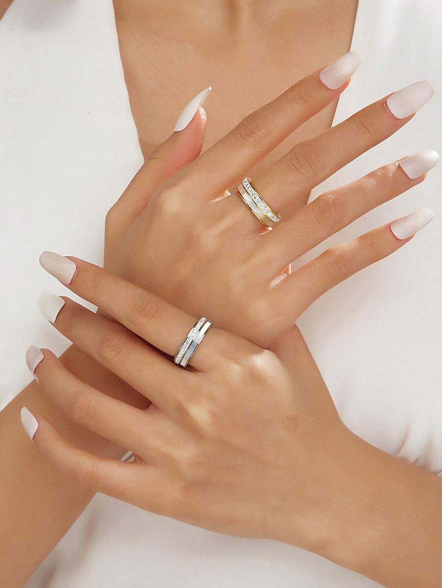 1 件 18K 镀金华丽款式不锈钢方晶锆石方壳戒指女士珠宝婚礼派对约会礼物