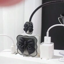 Set de 5 piezas Organizador de cables con lazo rosa de 1,5 m, protector anti-enredo, protector de silicona para adaptador de carga compatible con cable de carga rápida de 20W para iPhone