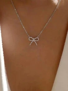 1 pièce Collier pendentif nœud élégant, accessoires de mode simples et brillants pour femmes, accessoires pour un port quotidien