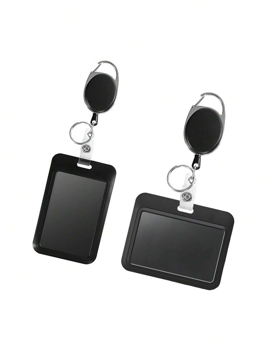 1pc Sling Badge Holder Hard Black Vertical Plastic Card Case Protector With Retractable Badge Reel Carabiner For Office School Proximity Key Card Driver's License And Pass Photo Card Cover Card Holder Card Holder Wallet Business Card Holder Credit Card Holder Id Card Holder, School, Home & Office Supplies - Black - View 1