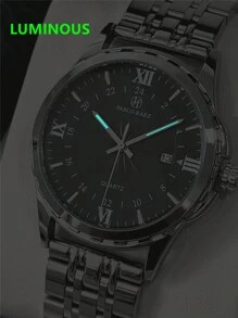 Pablo Raez 1 pieza Reloj grande y pesado para hombre de alta calidad, accesorio de verano, relojes vintage populares de nueva marca de lujo, pulsera de acero inoxidable chapada en plata IP con calendario y esfera simple, resistente al agua 50m, reloj de cuarzo de moda casual con manecillas luminosas, adecuado para uso diario, regalo para maestros, padres o amigos varones para cumpleaños, graduación o boda - Unitalla - Ver 12