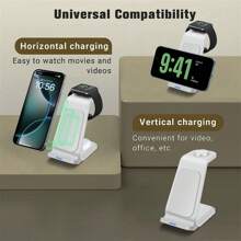 FDGAO 无线充电器 3 合 1，15W 快速充电站适用于 Apple Watch 10/9/8/Ultra 2/Ultra/SE/7/6/5/4/3/2、适用于 AirPods 4/3/2/Pro、适用于 iPhone 16/15/14/13 /Plus/Pro/Pro Max/12/11/X/XR/XS/8 兼容笔记本电脑、Pixel、Galaxy 和其他支持无线充电的各种电子产品 - 白色 - 查看 3