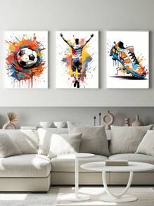 3pcs Modern Graffiti Football Canvas Wall Art - Colorful Athlete And Sneaker Prints, Urban Sports Decor For Living Room, Bedroom, Office, Framed Option - Multicolor - View 12