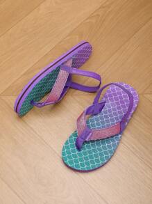 Children's Foam Slippers, Lightweight Non-Slip Soft Sole Cute Middle/Big Kids' Home Casual T-Strap Flip Flops, Simple Girls' Beach Sandals - Purple - View 5