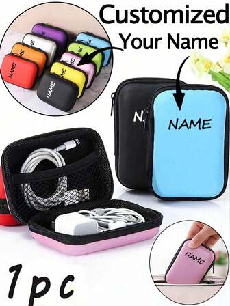 1 st Anpassningsbart namn Bärbar miniförvaringsväska, Mobiltelefonladdare Datakabel Organizer Väska, Dragkedja runt Box Plånbok, USB Laddare Hörlurar Organizer, Portable Hard Drive Hörlursfodral USB Laddare Hörlurar Organizer, Portable Hard Drive Hörlursfodral Power Bank Travel Portable Charger Charger Case School College Hörlursfodral Kabelväska Elektronisk väska Power Bank Laddare