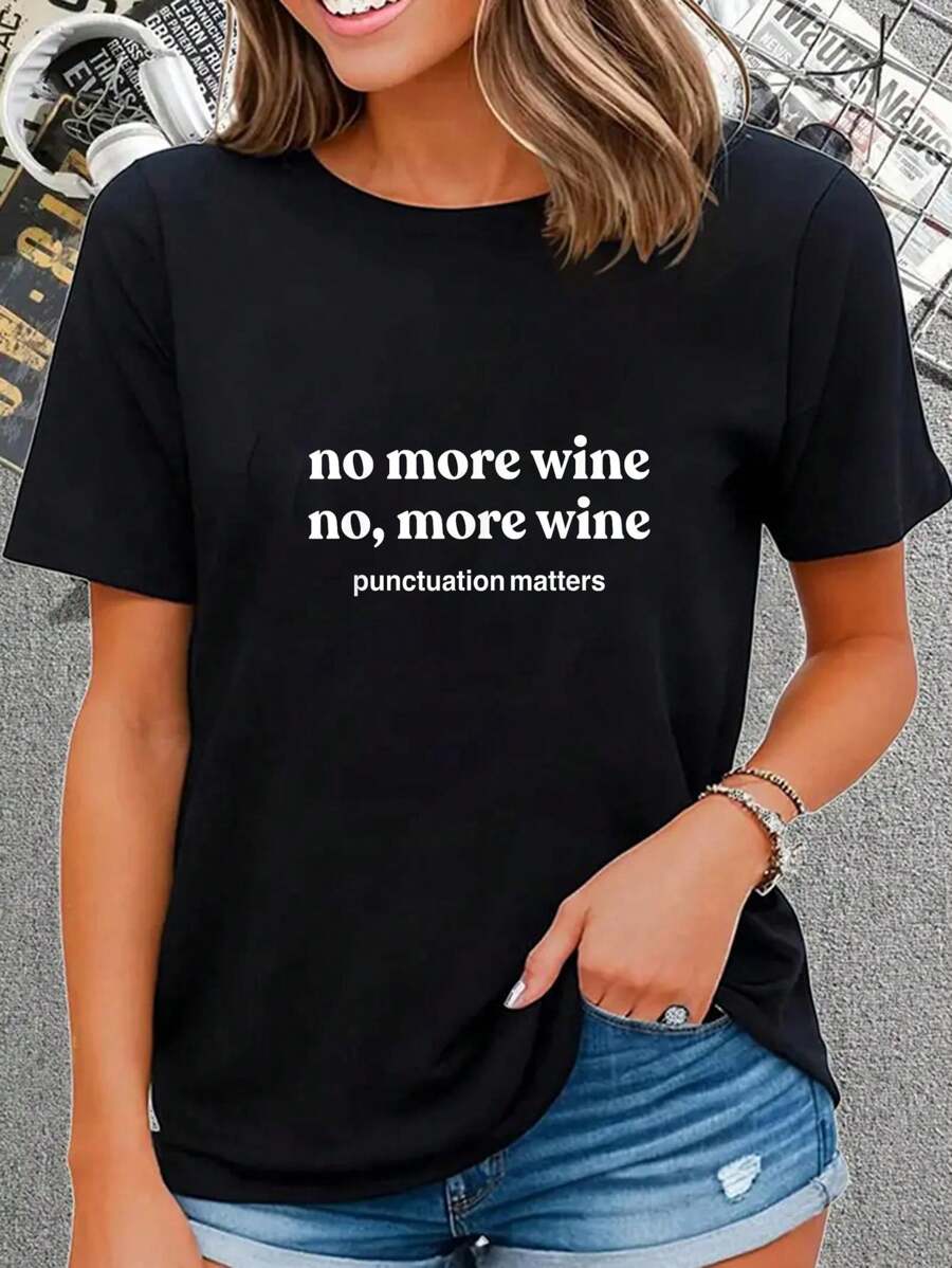 100% Cotton Funny Wine Shirts Women Men More Wine Themed Gifts T-Shirt - Black - View 1