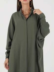 Vestido casual de manga larga con botones al frente de estilo árabe sencillo para mujer