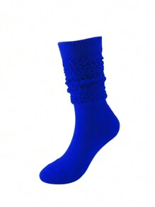 1 Pair Women's Thick Solid Navy Blue Knee-High Socks