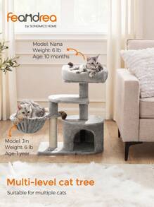 FEANDREA Árbol Pequeño para Gatos, con Poste para Rascar, Gris Claro - Gris Claro - Ver 3