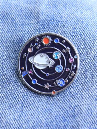 1pc Personalized Metal Drip Oil Solar System Brooch Pin, Fashion Lapel Badge Suitable For Backpack Clothing Accessories, All Seasons