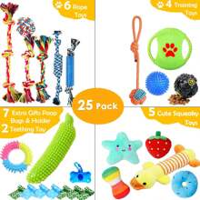 25 件套爱狗人士和狗妈妈喜爱的玩具，爱狗人士和狗妈妈喜爱的咀嚼玩具，用于清洁和牙齿清洁，爱狗人士和狗妈妈喜爱的声音玩具，拔河玩具，爱狗人士和狗妈妈喜爱的出牙玩具，爱狗人士和狗妈妈喜爱的绳索玩具套装，适合爱狗人士和狗妈妈喜爱 - 彩色 - 查看 2