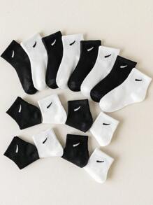 8 Pairs Kids Socks, Black Fashionable Versatile Baby Crew Socks With Diagonal Stripe Pattern, Suitable For Casual Daily Wear