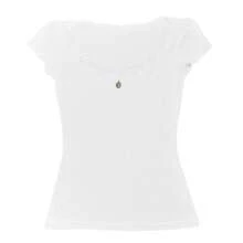 Women Y2K Lace Trim Pointelle Crop Tops Scoop Neck Short Sleeve T Shirts Baby Tee Aesthetic Clothes Going Out - 白色 - 查看 2