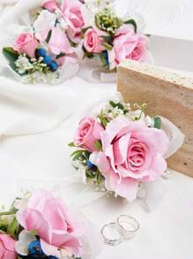 1 Peça Corsage de Pulso para Noiva, Dama de Honra, Decoração de Casamento, Elegante Pulseira com Pérolas, Grande Corsage de Rosa para Garotas, Mulheres, Mãe do Noivo, Chá de Panela, Baile de Formatura, Aniversário, Formatura