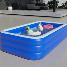 Inflatable Swimming Pool - Thickened PVC Home Pool, Suitable For Backyard, Garden Or Lawn Summer Water Party, Beach Essentials, Beach Accessories, Pool Float - Blue and White - View 2