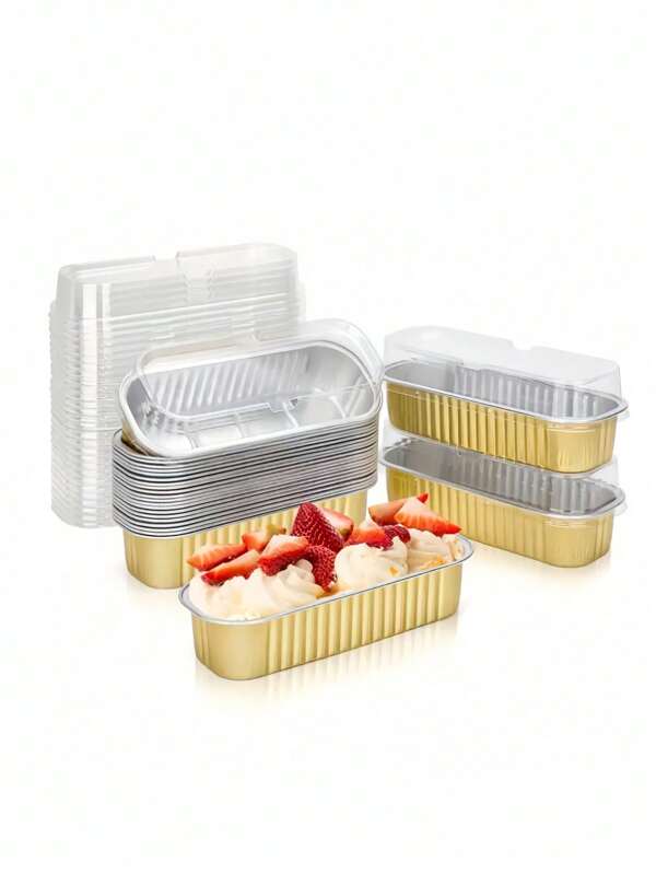 10pcs Disposable Mini Cake Pans With Lids, Rectangular Baking Trays, Muffin Tins, Aluminum Foil Baking Dishes, Mini Bread Baking Racks, Kitchen Tools For Restaurant/Food Truck/Bakery
