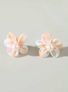 1 对可爱马卡龙色网状和人造珍珠花朵设计儿童时尚派对耳环，最佳朋友礼物 - 1對花朵耳環 - 查看 14