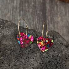 2 件女士时尚彩色亮片透明心形耳环，情人节、母亲节、妈妈、母亲、母亲节、礼物