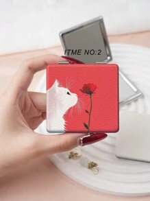 1pc Classic Cartoon Cat Series Portable Vanity Mirror, Foldable Lightweight Compact Handheld Mirror, Durable PU Leather, Metal Vacuum Plating, Suitable For All Occasions And People, Foldable Square Pocket Mirror,Giveaways,Travel,Cheap Stuff,Travel Essential - Multicolor - View 9