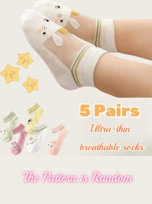 5 pares de calcetines de malla ultra delgados y transpirables, 5 pares de calcetines de malla transpirables y lindos para bebé, para primavera/verano - Champán - Ver 3