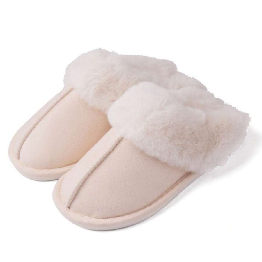 Cozy Women's Slip-On Winter Slippers With Plush Fleece Lining, Fluffy Moccasin, And Non-Slip Platform For Home Comfort - trắng - Xem 1