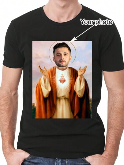 Maglietta personalizzata da uomo con vestibilità ampia e divertente stampa del viso - Aggiungi la tua foto (selfie/foto di famiglia/animale domestico/amici/festa/squadra/ragazzo/ragazza/animale domestico/coppia coordinata/abbigliamento da lavoro) Stile elegante, alla moda, hipster, casual, minimal chic Personalizzato, personalizzato, unico, costumi da uomo, capsule wardrobe, stile di strada di base Regali ideali per lui, ragazzo, famiglia, amici per compleanni, vacanze/festività, scuola/competizioni, sport/arrampicata, sport e attività all'aperto, scelte stagionali, maglietta casual comoda con vestibilità ampia