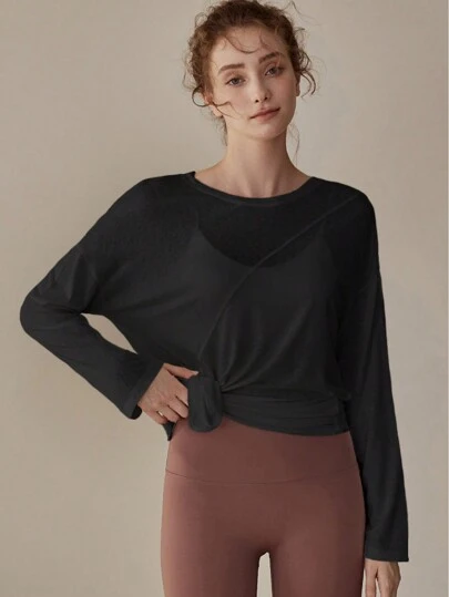 Never me Women's Loose Yoga Top For Autumn/Winter, Running, Workout, Pilates, Long Sleeve Fitness Cover Up