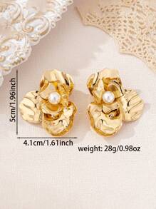 1 对时尚几何人造珍珠耳钉，适合女士，百搭别致的日常配饰和礼物 - 幾何花朵耳環 - 查看 5