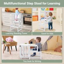 3-In-1 Toddler Kitchen Step Stool - Standing Tower For Kids Toddlers Children Kitchen Counter Bathroom Convertible, Mothers' Helper Tower For Learning Stool With Whiteboard - White - View 2