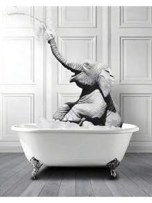 1 件北欧浴室动物海报大象长颈鹿厕所浴缸黑白帆布画复古墙壁艺术画家居装饰无框 - 彩色 - 查看 25