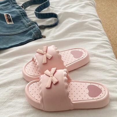 Sandały na płaskim obcasie Bow-Knot Spring, Nowe damskie kapcie 2025, Urocze antypoślizgowe klapki do chodzenia po domu i na zewnątrz na imprezę, Letnie codzienne kapcie domowe dla kobiet