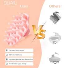 DUAIU 头皮按摩器洗发刷带头部头皮梳，硅胶头皮刷刮痧梳，男女生发去屑，头部按摩刷梳子套装礼物，粉色 - 粉色 - 查看 2