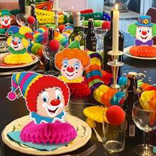 6 buc. decorațiuni de masă cu clovn, carnaval, clovn, decorațiuni de masă - piesă centrală în formă de fagure - decorațiuni de masă pentru carnaval, carnaval, circ și multe altele - Multicolor - Vizualizare 3