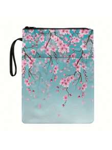 Back To School - Chic Floral Print Zip Book Cover With Handle, Polyester, Floral Notebook And Textbook Cover, Protective Carrying Case For Women And Teens, Book Lover Gift, Fits 11.8" X 9" Books - 1 Piece, School Supplies