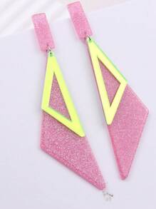1 Cặp bông tai tam giác hình học hai lớp màu neon thời trang dành cho nữ - tam giác đôi huỳnh quang - Xem 4