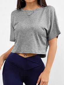 1 pieza Camiseta deportiva de cuello redondo, manga corta, escote cruzado y espalda descubierta, corte suelto, para yoga, gimnasio y fitness, de tela delgada y transpirable, para primavera/verano
