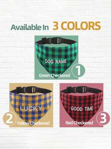 Personalized Dog Leash With Customized Embroidered Name, Gingham Bib Scarf, Adjustable Triangle Scarf Clip, Pet Scarf