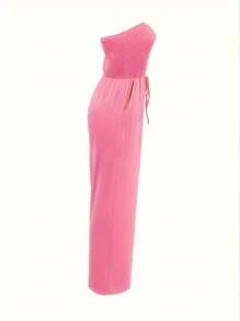 Womens Jumpsuit Casual Summer Strapless  Rompers Loose Jumpsuit With Pockets - Hồng - Xem 5