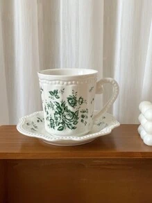 1 件八角形浮雕小碎花碟子和杯子套装，复古小碎花陶瓷杯和盘子，可爱的兔子杯和碟子，优雅的复古装饰，适合家庭、餐厅、咖啡厅、生日、节日礼物 - 彩色 - 查看 10