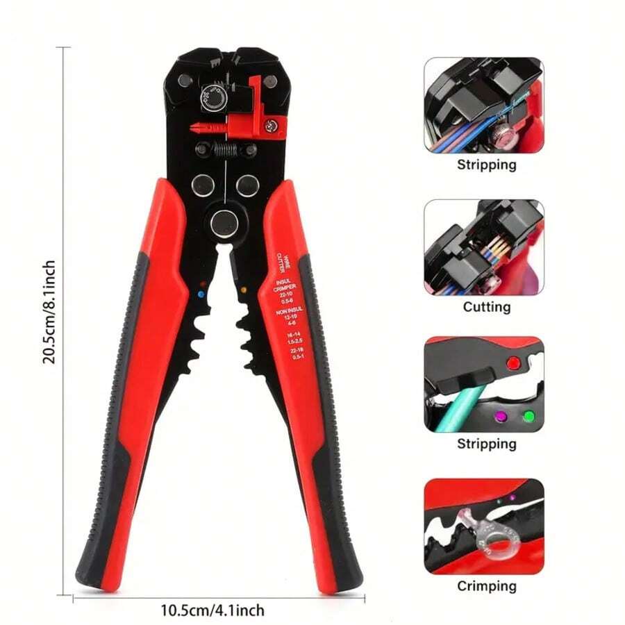 1pc 5-In-1 Multifunctional Wire Stripper And Crimping Pliers - Automatic Cutting And Disassembly Tool - Red - View 1