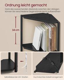 VASAGLE Eckregal 5 Ebenen, Bücherregal mit einstellbarer LED-Beleuchtung